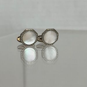 Vintage Silver Tone Mother of Pearl Octogan Bean Back Art Deco Retro Cuff links